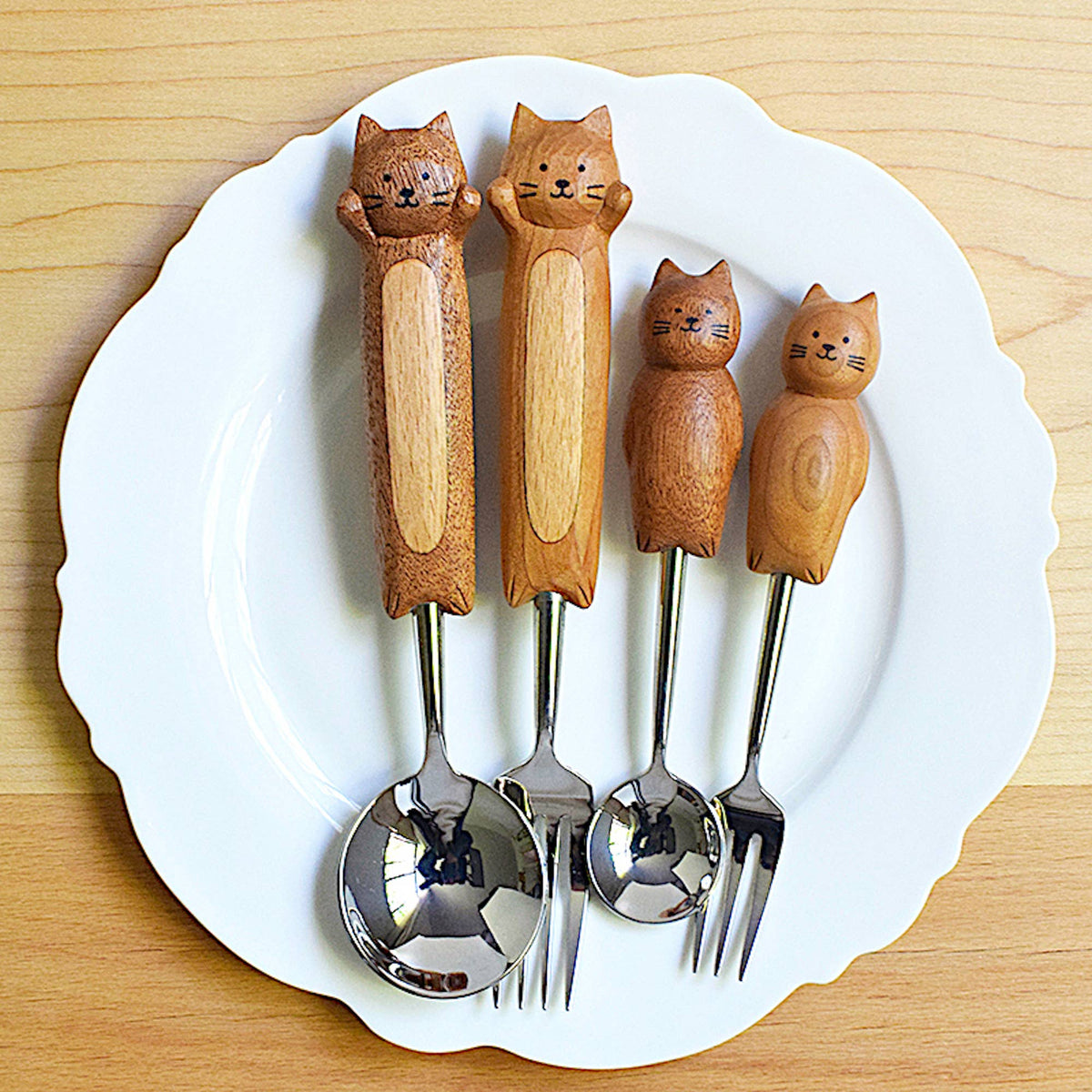 Hand-Carved Kitten Spoon & Fork
