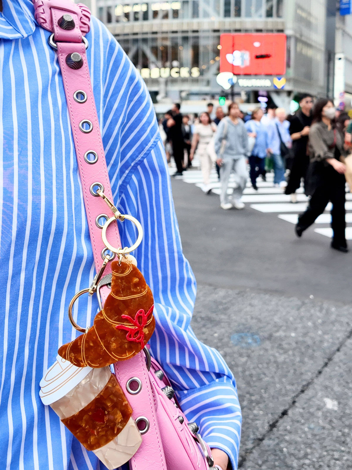 Hand-painted Bow Croissant Bag Charm + Keychain