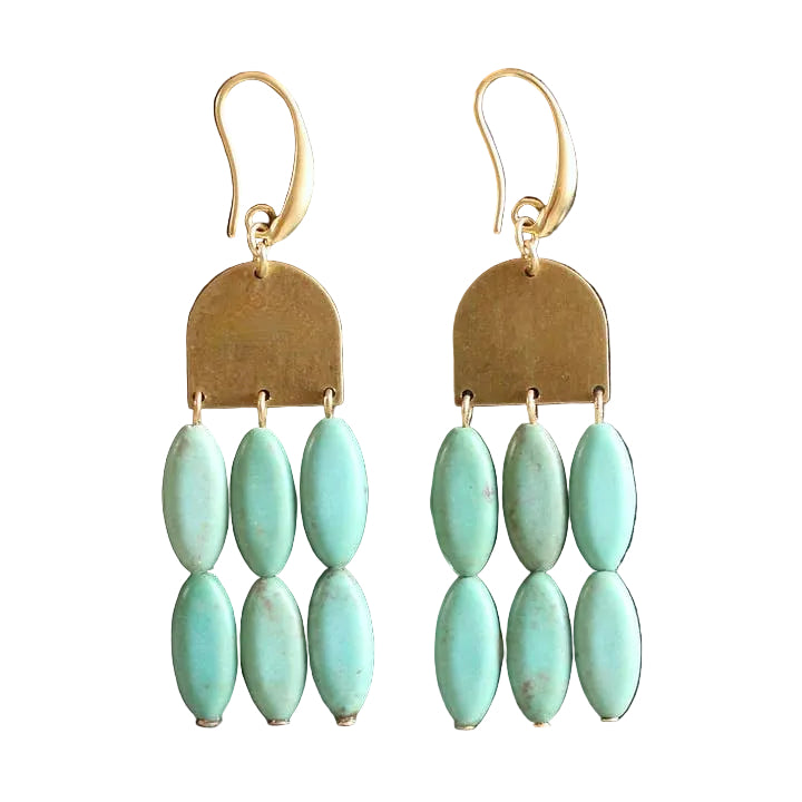 Turquoise & Brushed Brass Geometric Earrings