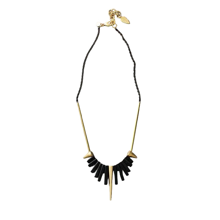 Geometric Black Agate & Brass Spike Necklace