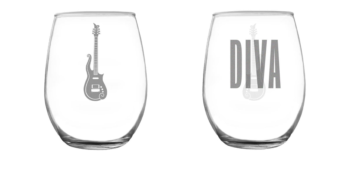 Prince Guitar, DIVA Logo - 15oz Stemless Wine Glass