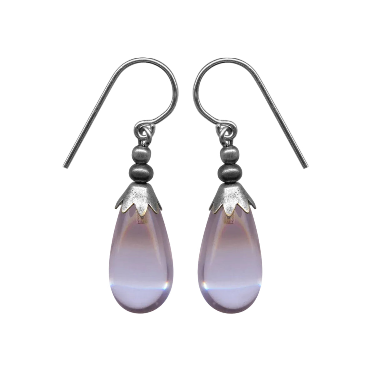 Glass Drop Earrings with Silver Accent