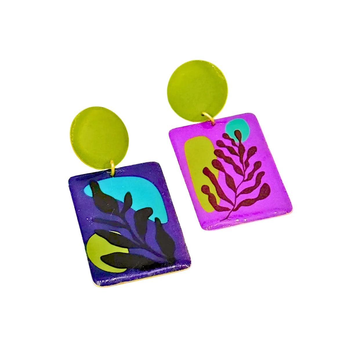 Botanical Pop Earrings Screenprinted Brass