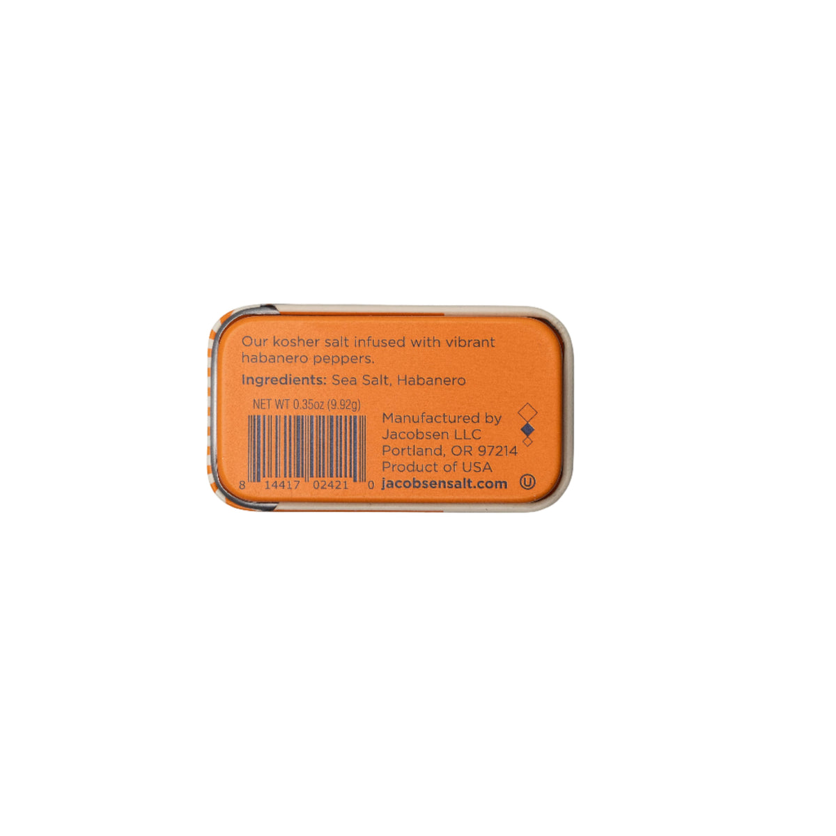 Orange rectangular container with a barcode and text on a white background