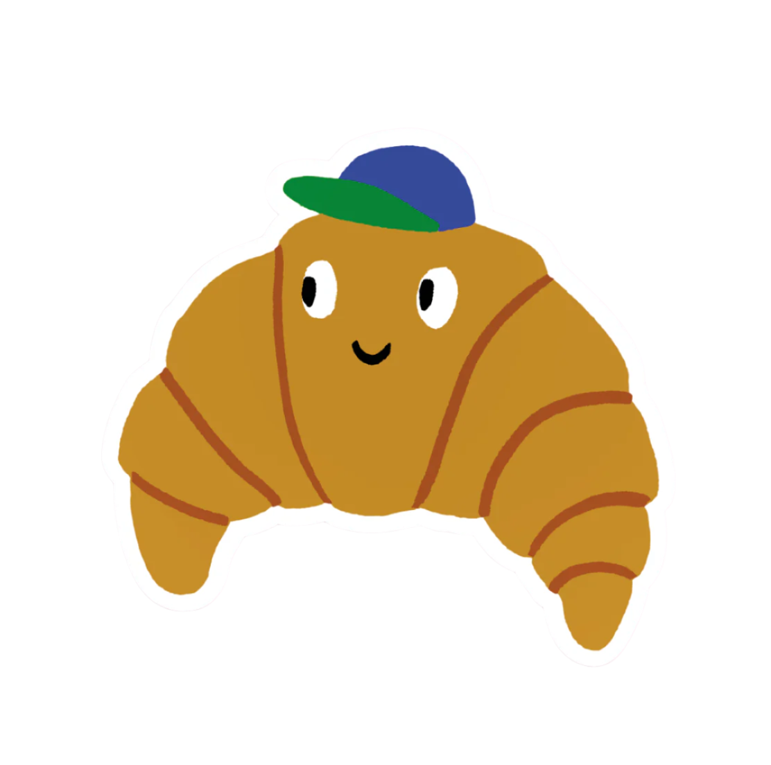 Cartoon croissant character with a blue cap