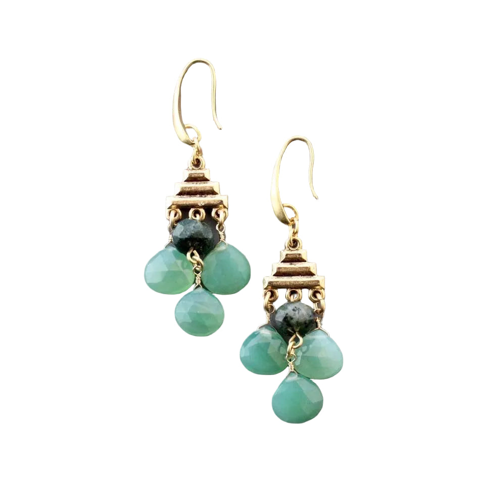Geometric Green Chalcedony Earrings