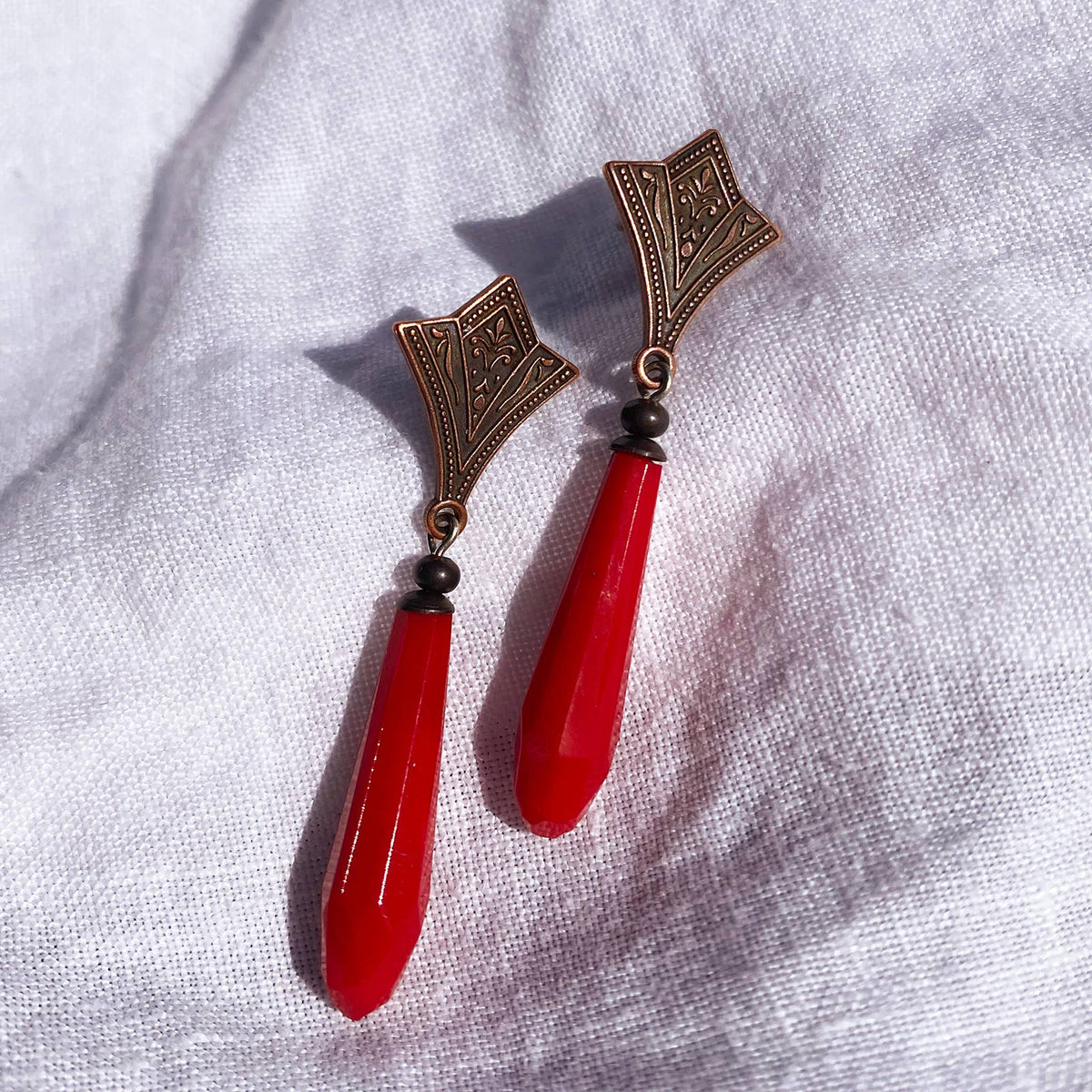 Opaque Red Prism Post Earrings
