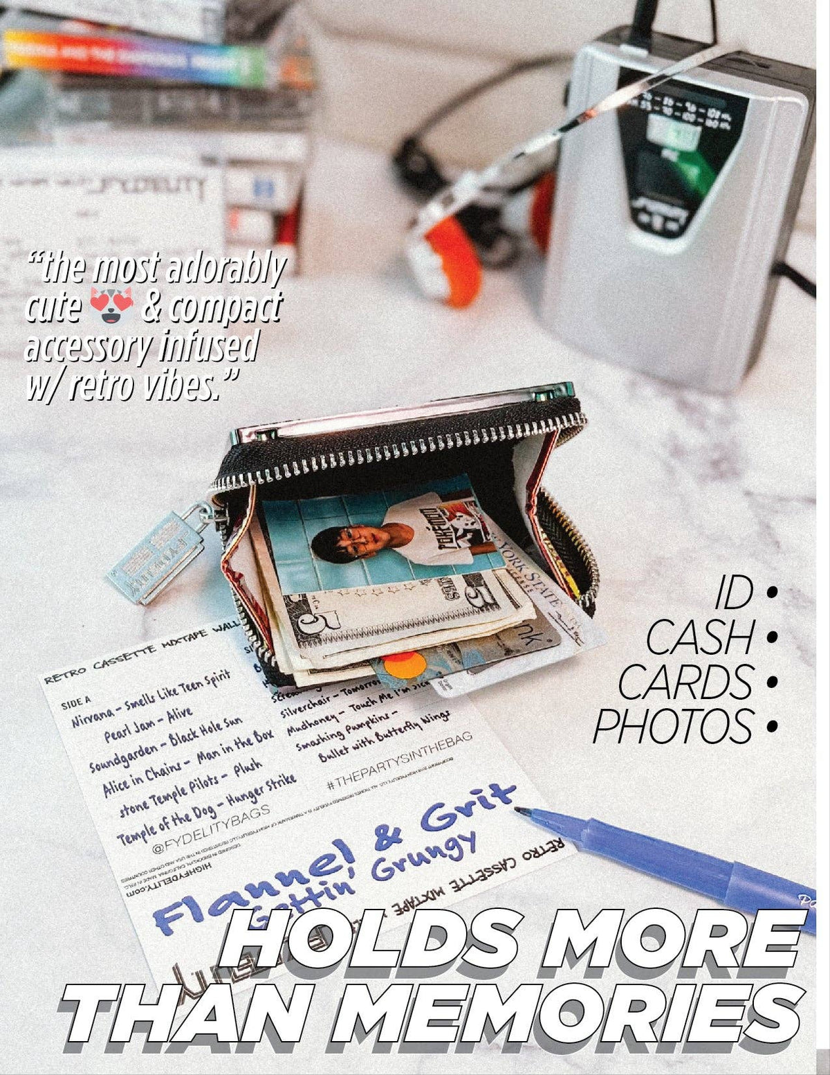 Electro Black Cassette Wallet | Holographic Y2K Retro Gifts