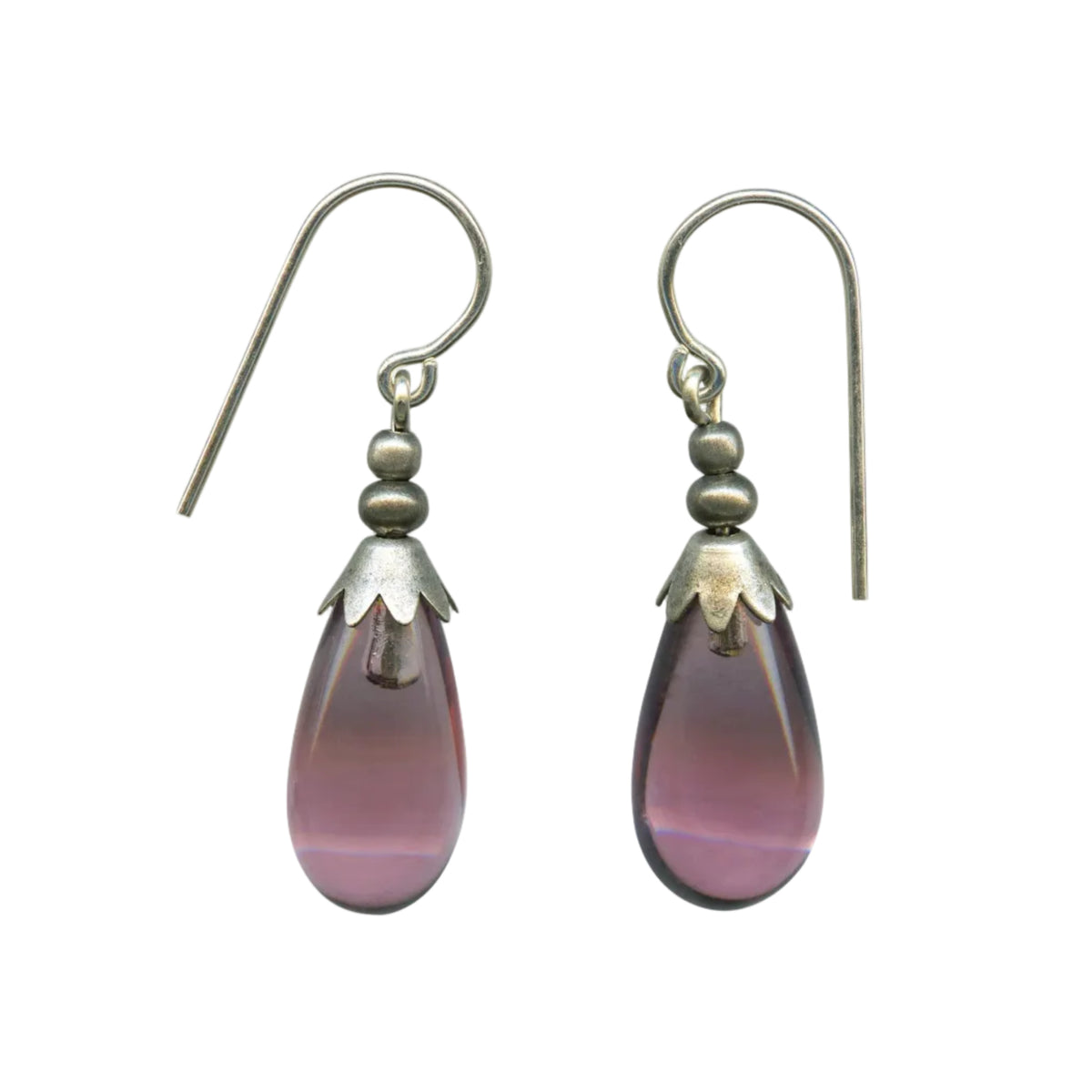 Glass Drop Earrings with Silver Accent