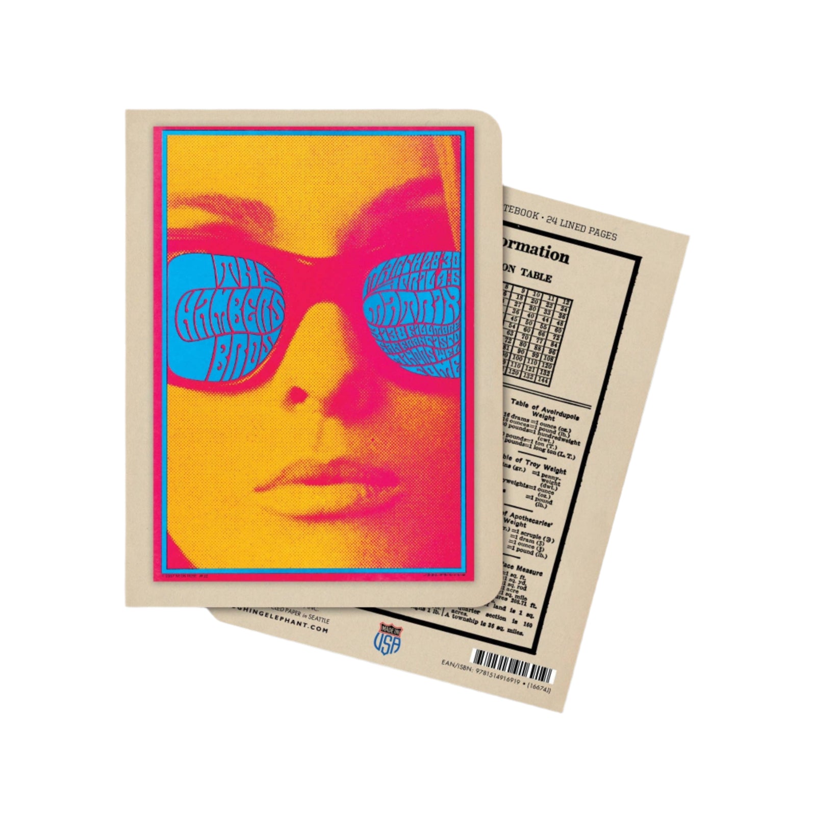 Colorful poster with a stylized face design and text on a light gray background