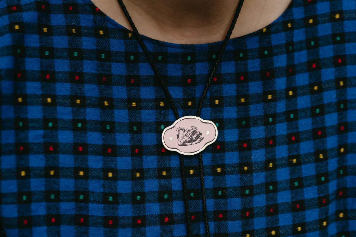 Swan Bolo Tie with Bird World