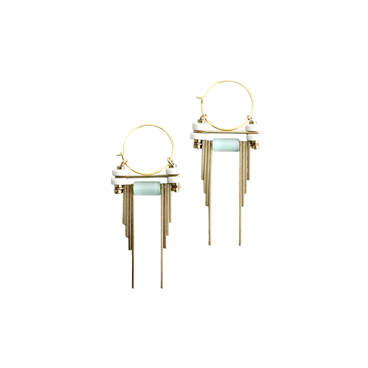 White and Mint Green Hoop Earrings