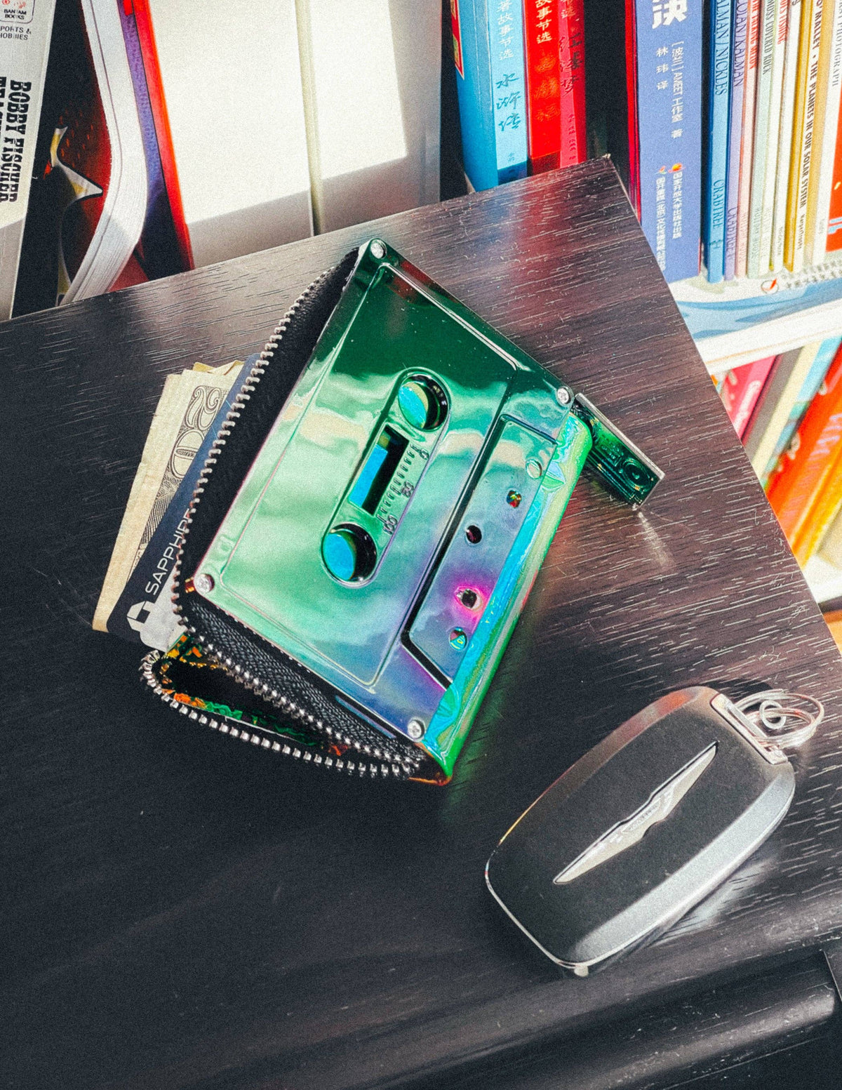 Electro Green Chrome Cassette Wallet | Holographic 80s Gifts