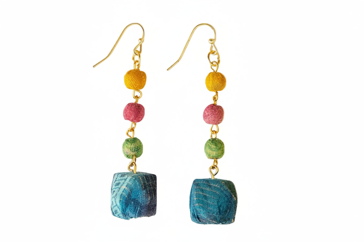 Kantha Suspended Polygon Earring