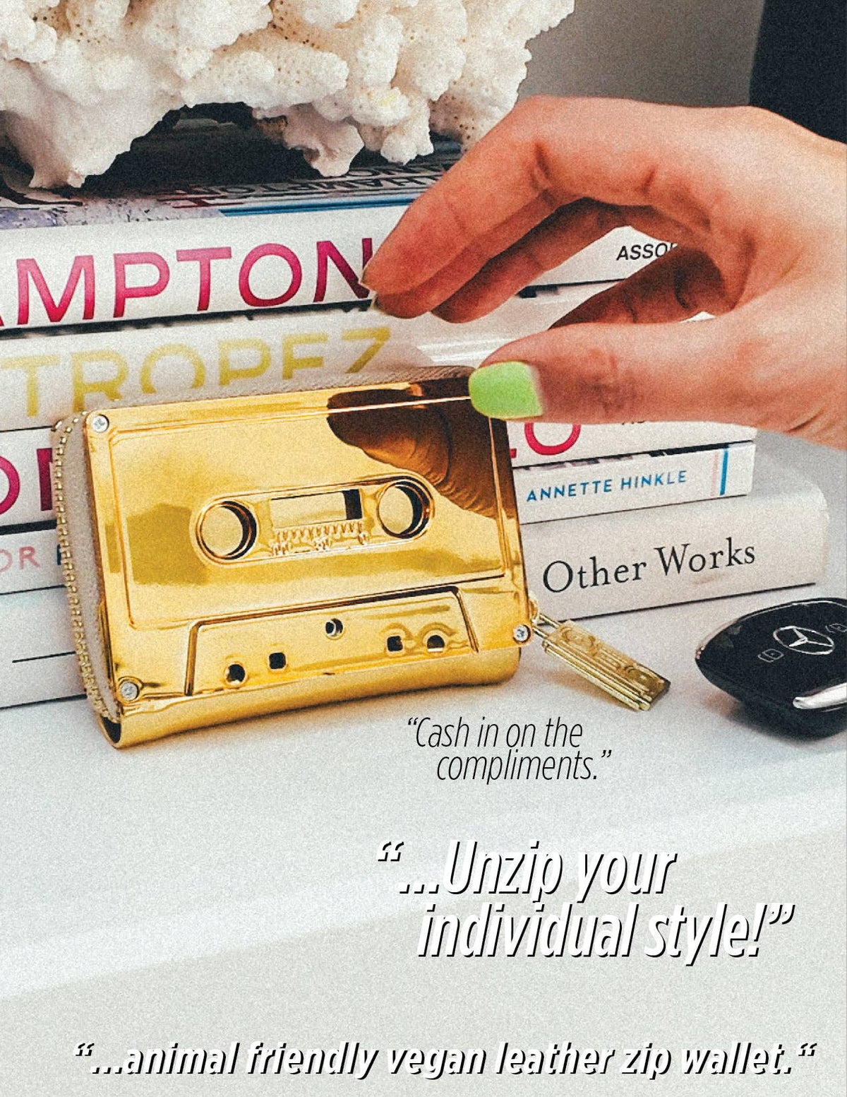 Gold Chrome Cassette Tape Wallet | Cute Metallic Retro Gifts