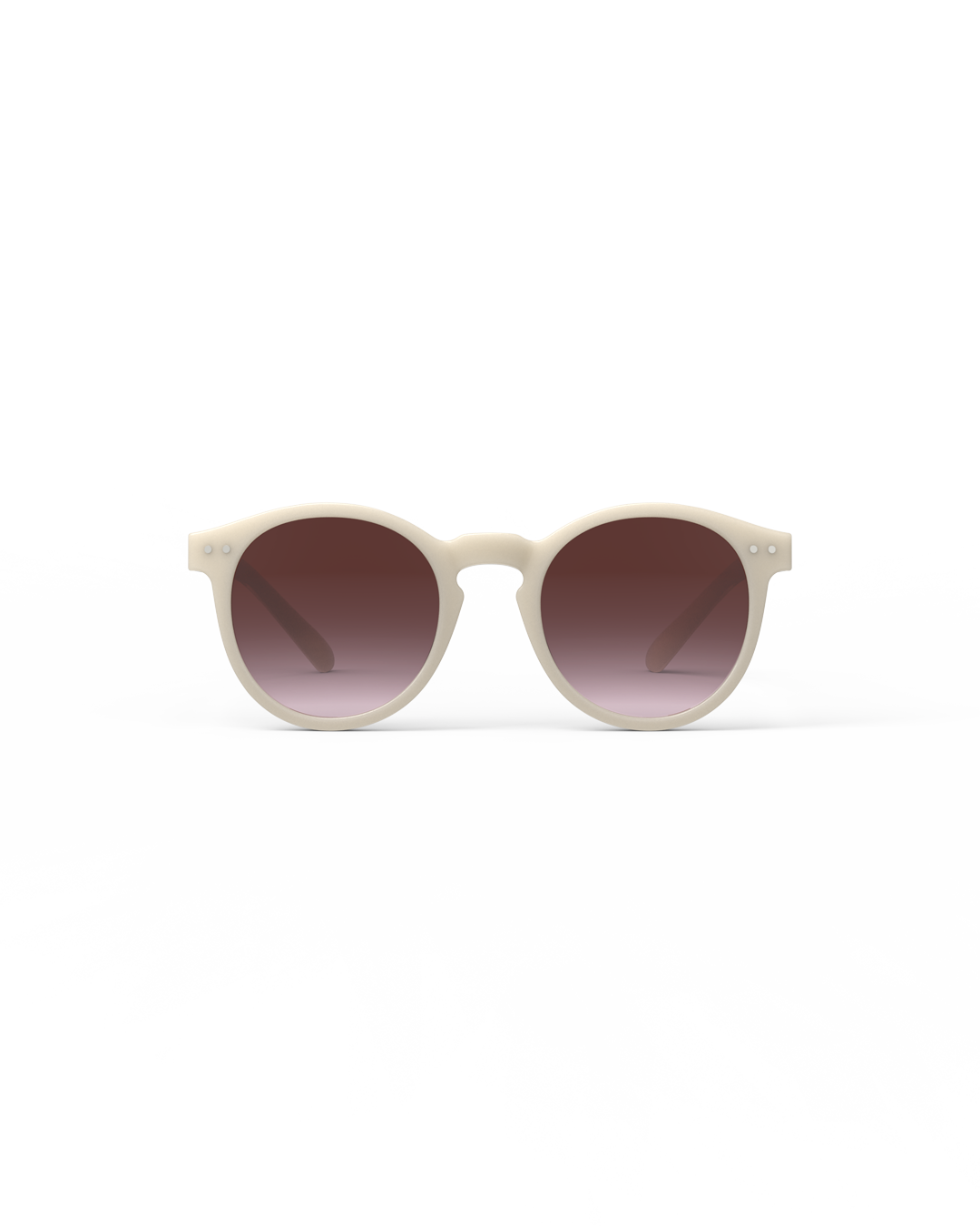 Beige sunglasses with brown gradient lenses on a white background