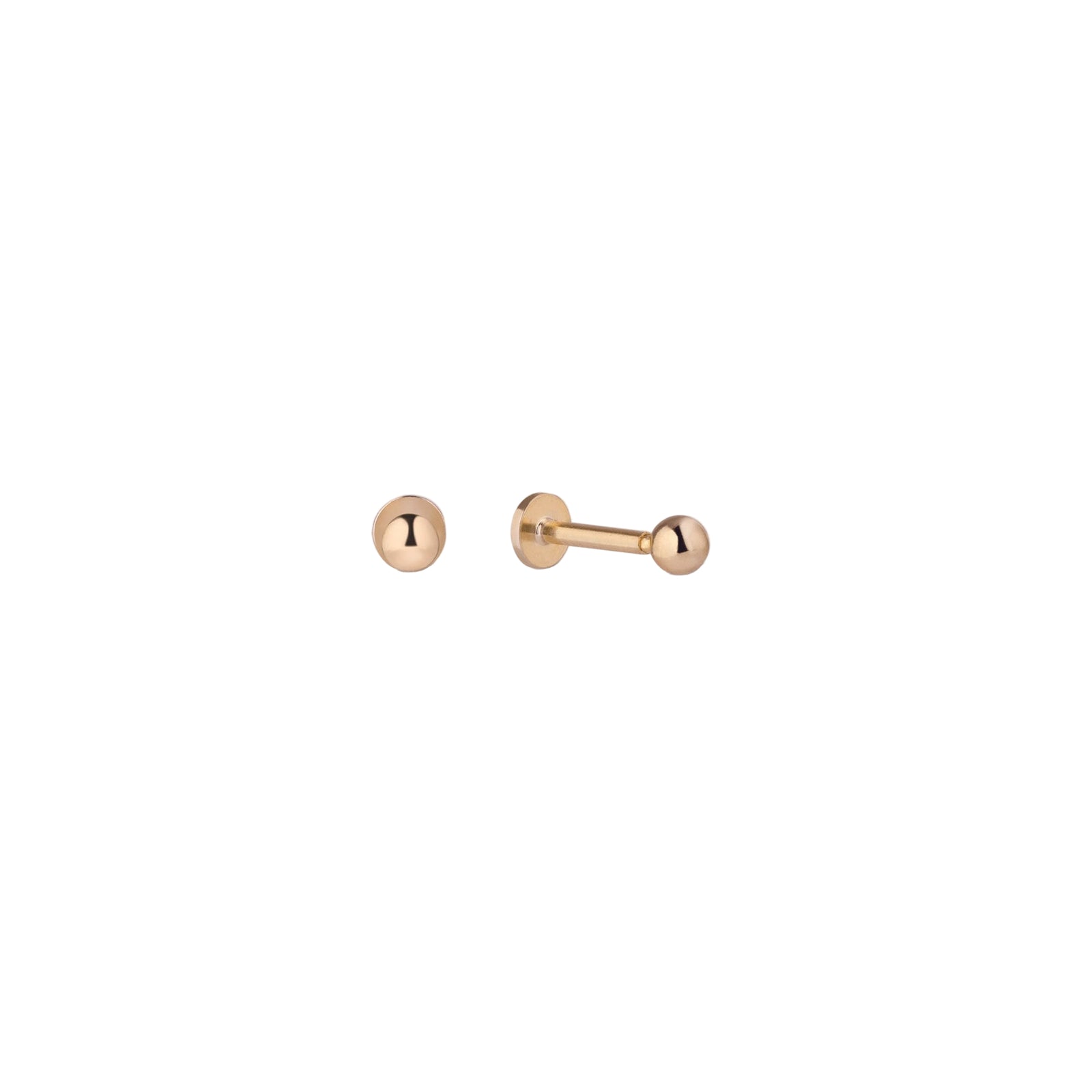 Pair of gold barbell earrings on a white background
