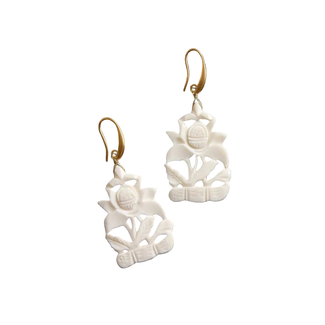 Carved Buffalo Bone Drop Earrings