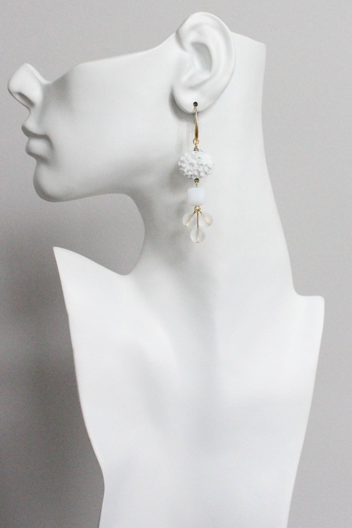 Vintage Chalk White Glass Cluster Earrings