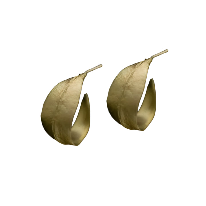 Green leaf hoop earrings