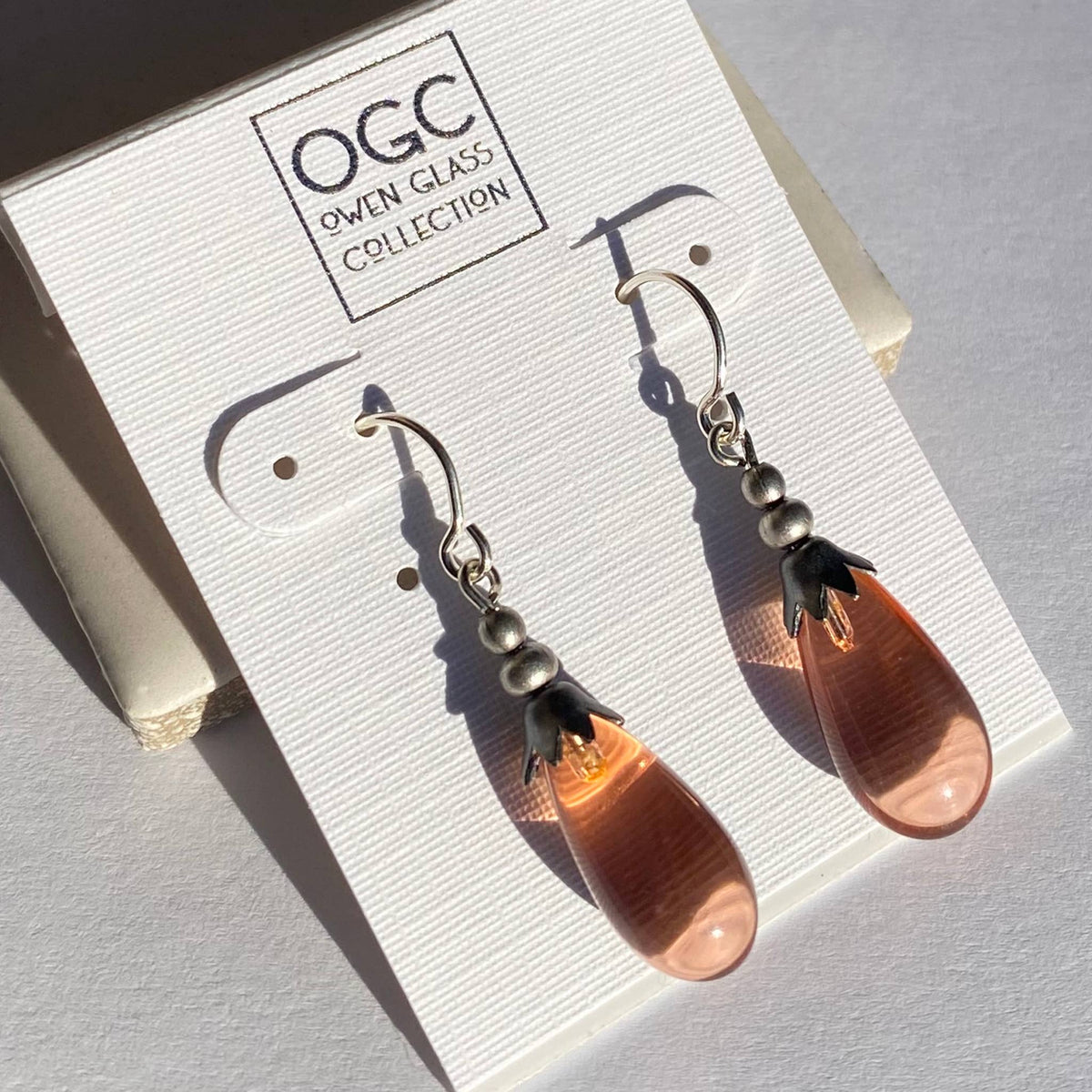Glass Drop Earrings with Silver Accent