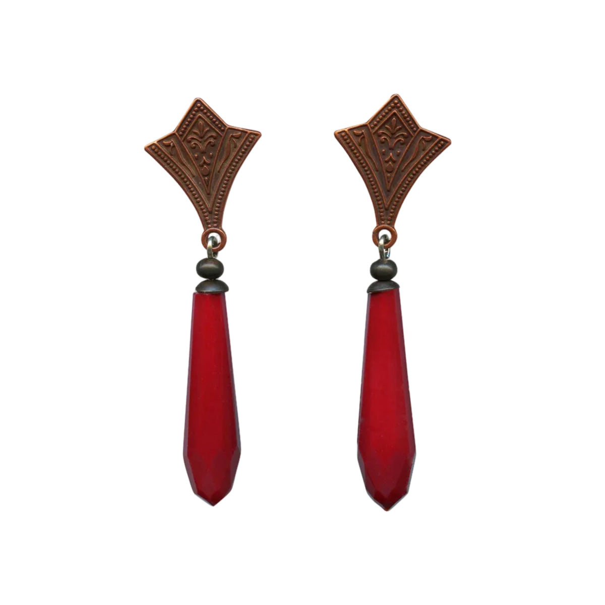 Opaque Red Prism Post Earrings