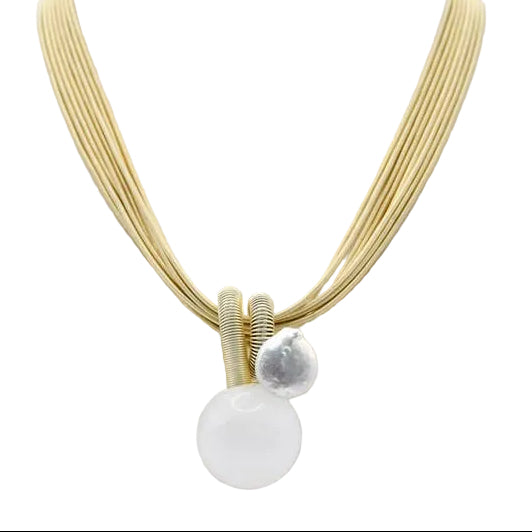 8 Strand Gold Wire Necklace with Round Stone Necklace