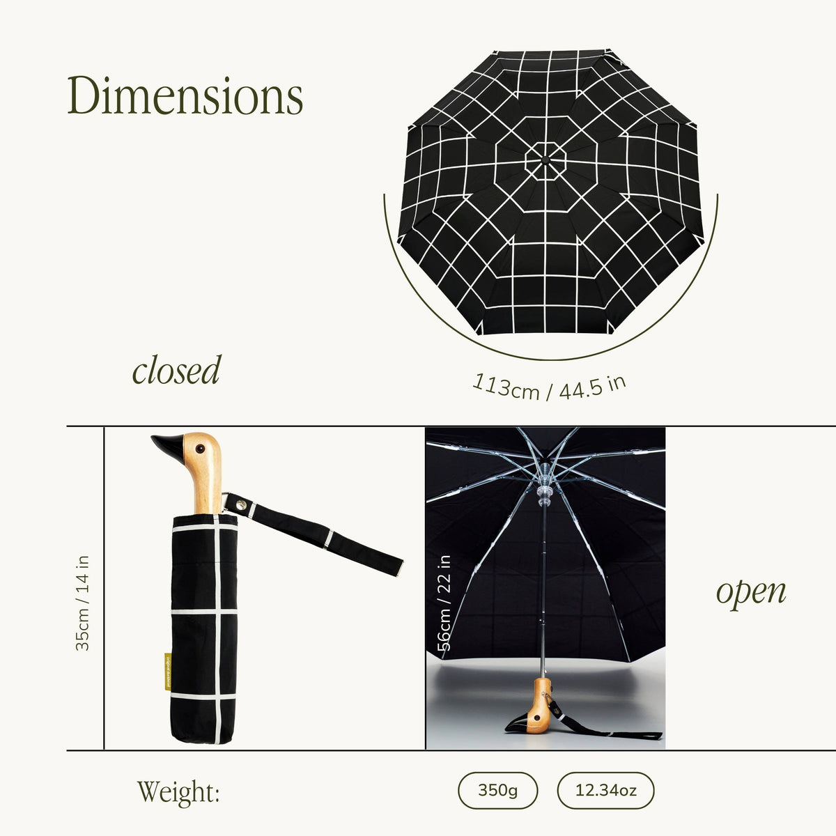 Stylish Black Grid Compact Eco-friendly Duck Umbrella