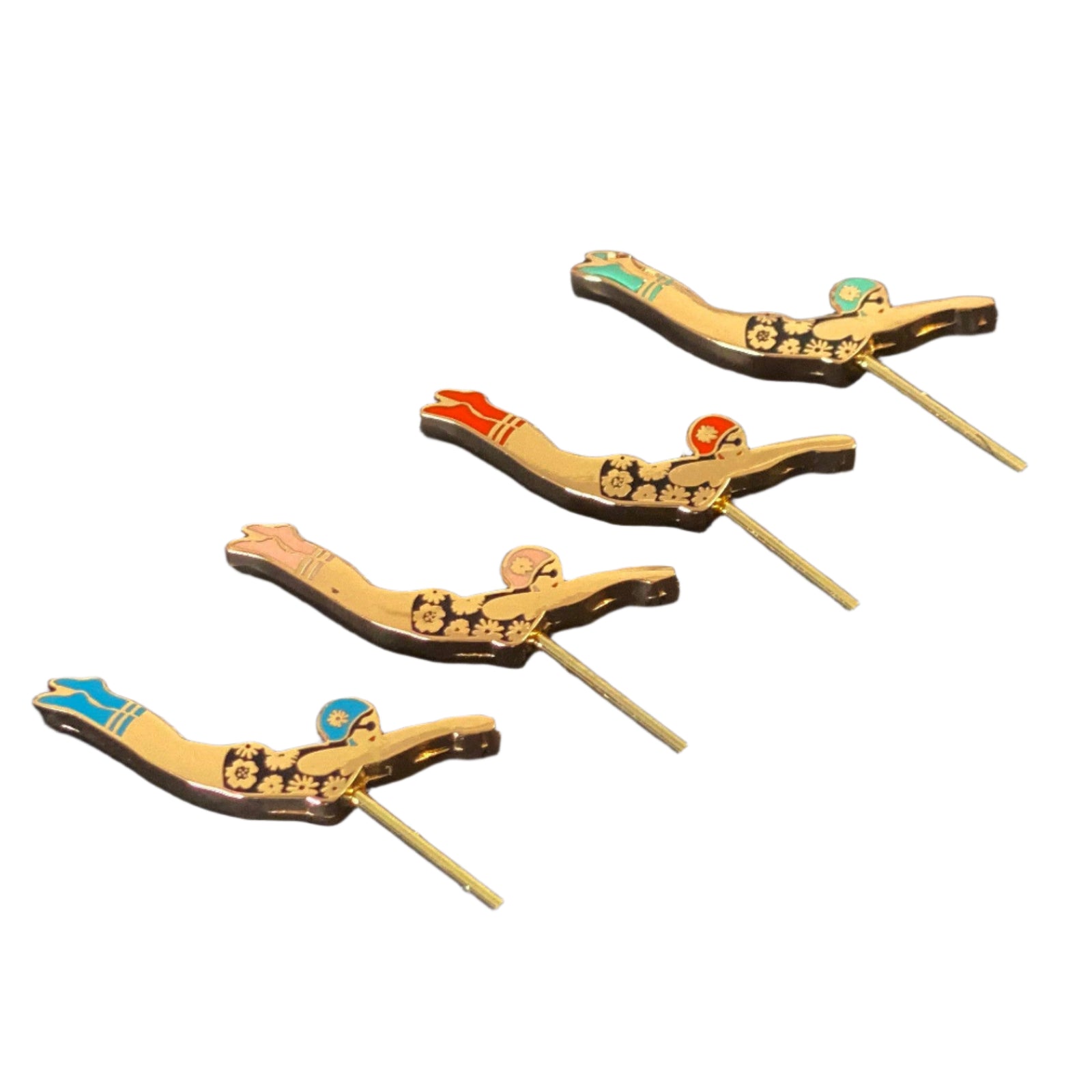Four gold divers in swimwear cocktail picks
