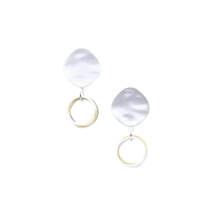 Slate Bright Gold & White Ring Disc Drop Earrings