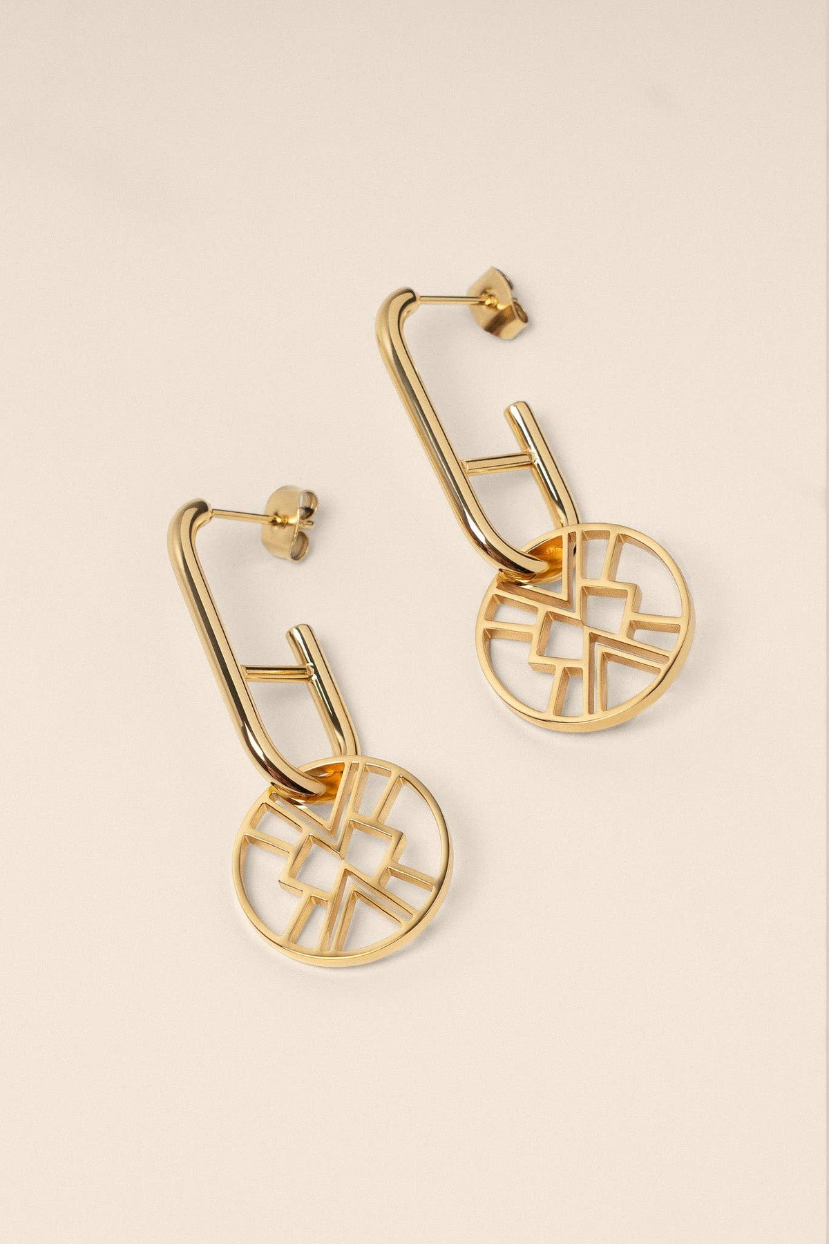 Emblem Huggie Hoop Earring - Gold