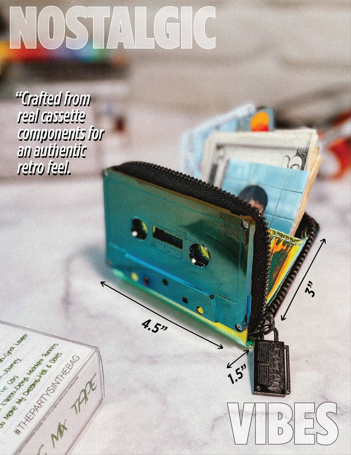 Electro Green Chrome Cassette Wallet | Holographic 80s Gifts