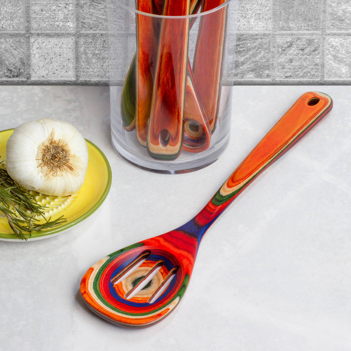 Baltique® Marrakesh Colorful Wooden Slotted Spoon, 12.5"