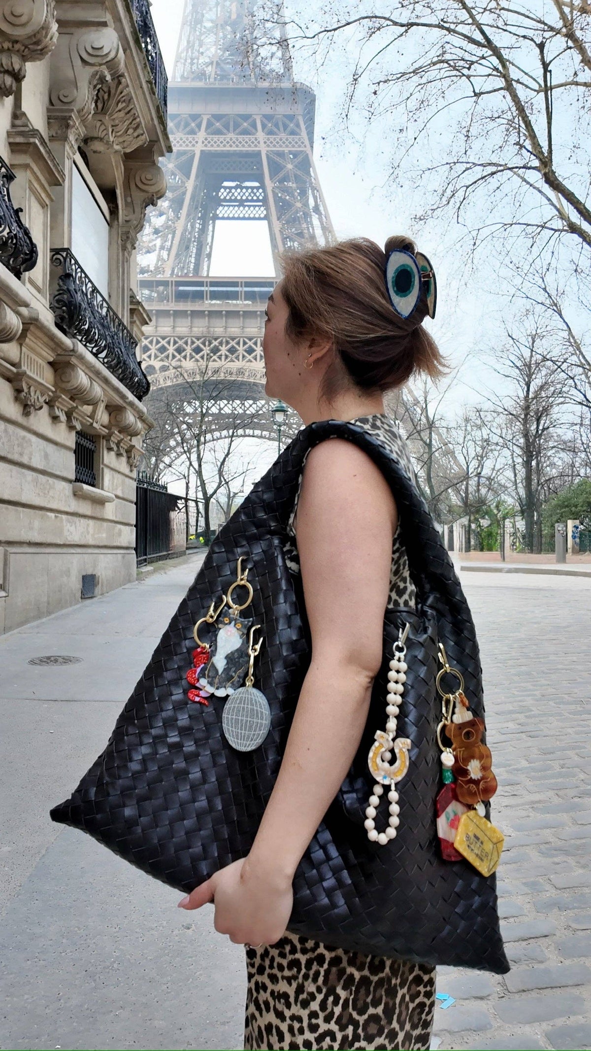 Hand-painted Tuxedo Cat Bag Charm + Keychain | Eco-Friendly