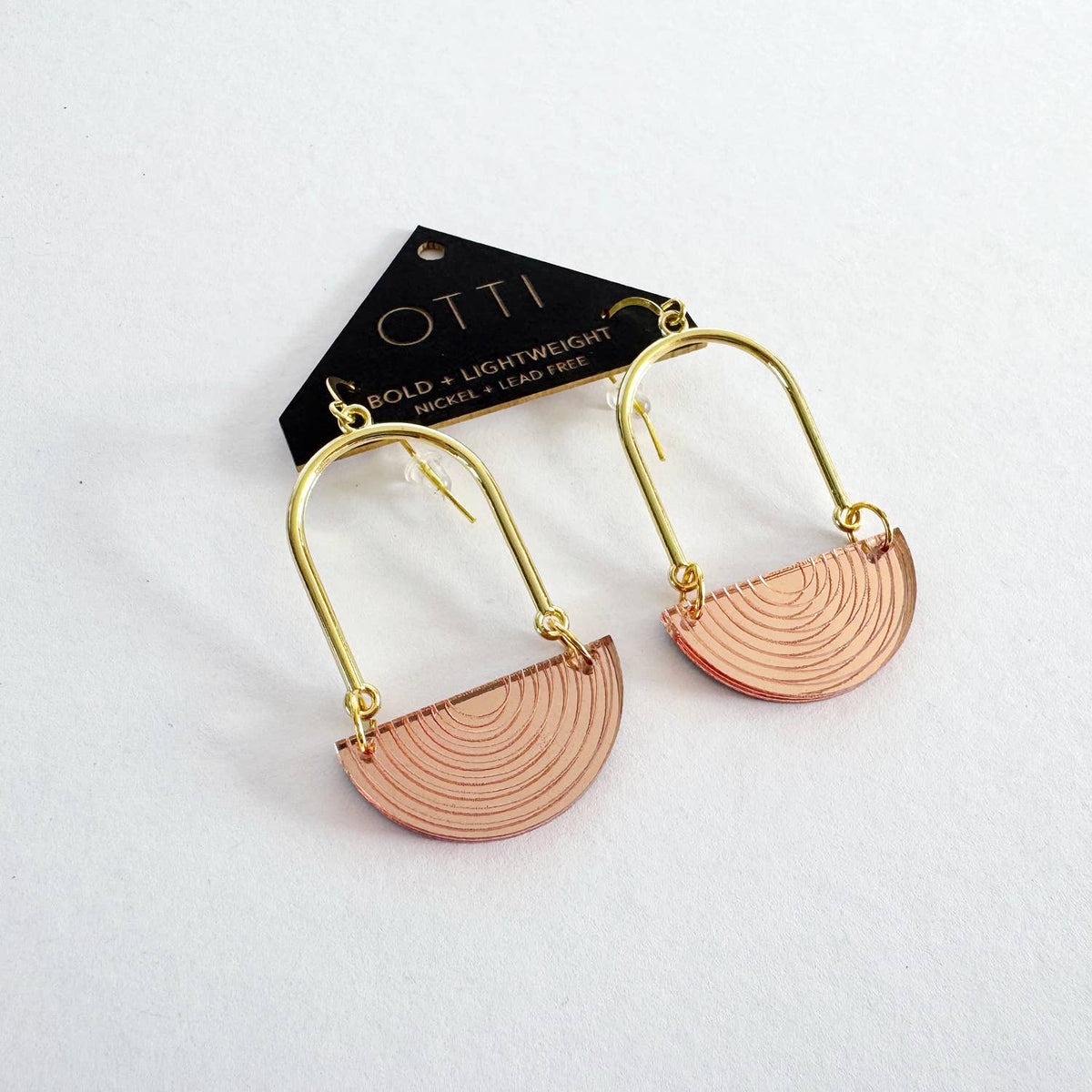 Half Moon Earrings in Rose Gold Acrylic