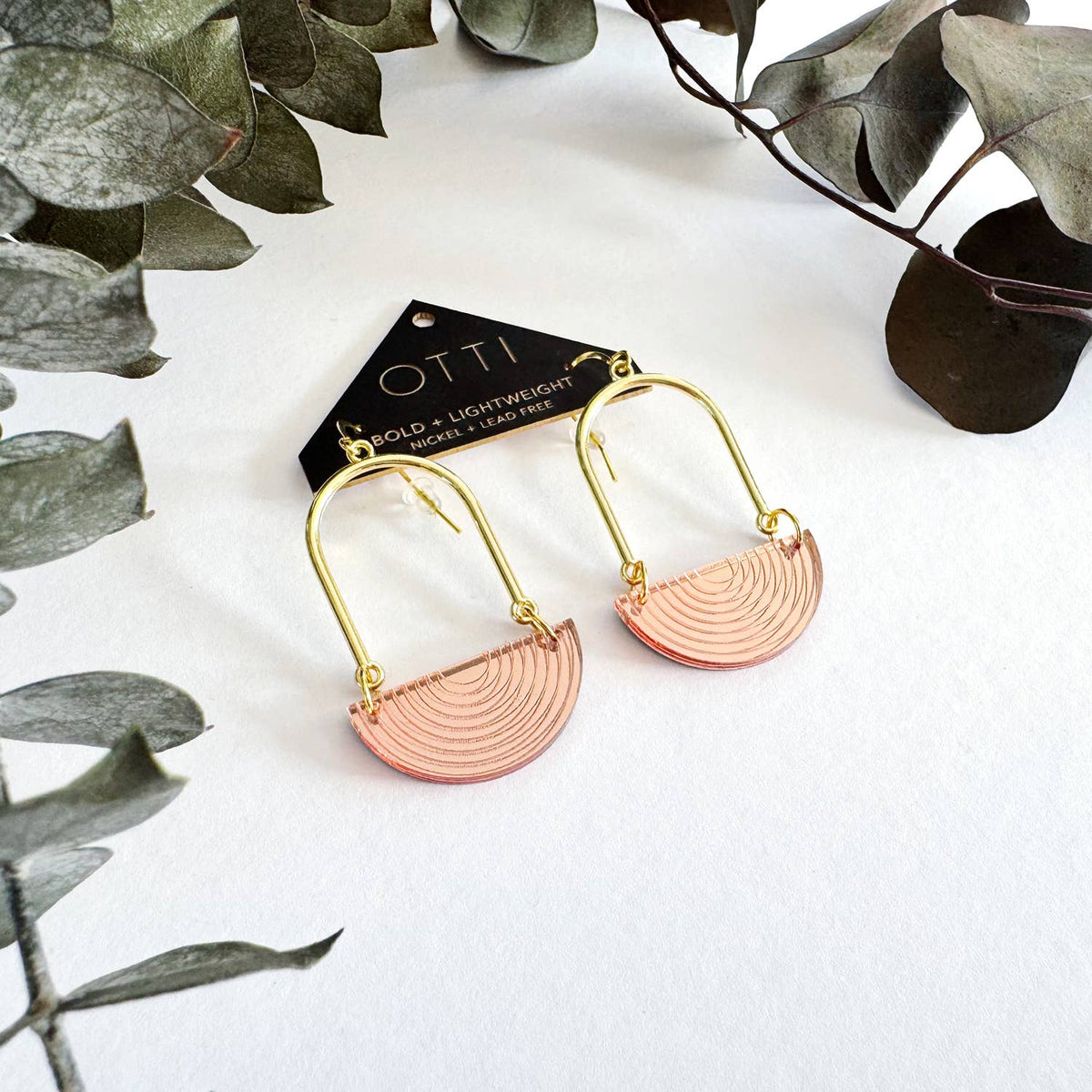 Half Moon Earrings in Rose Gold Acrylic