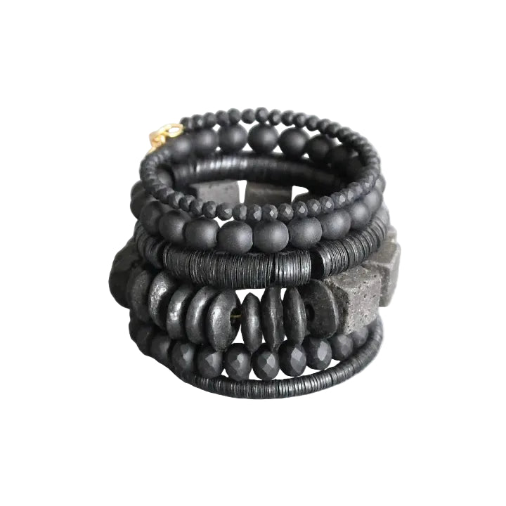 Black Glass & Lava Bead Wrap Bracelet