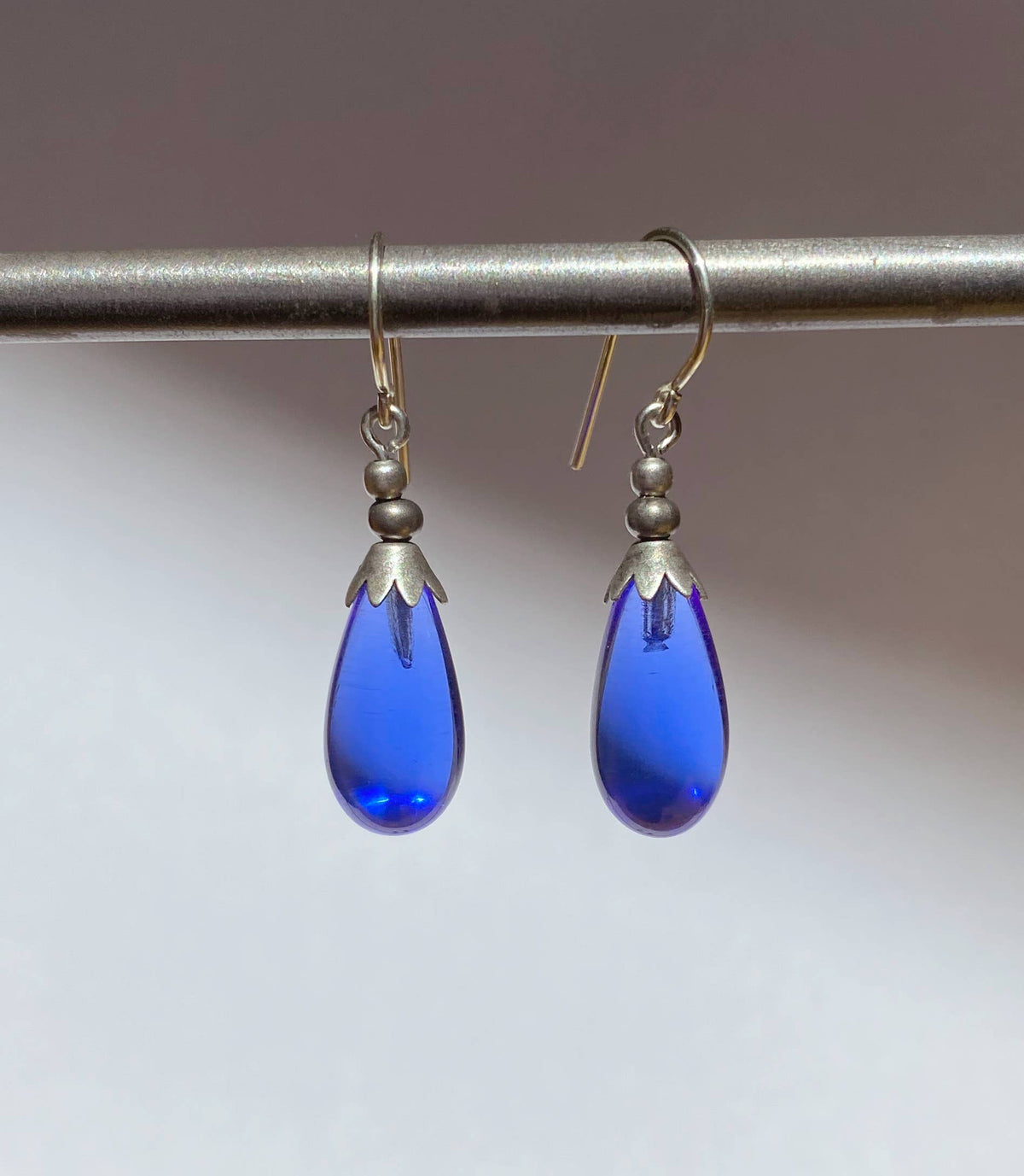 Glass Drop Earrings with Silver Accent