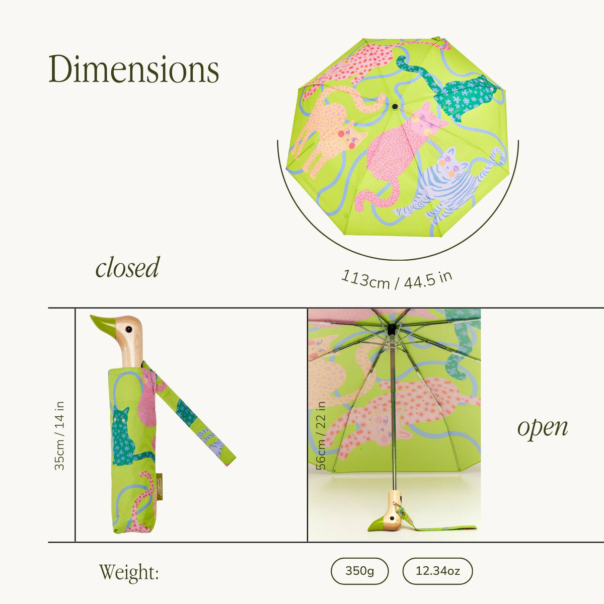 Lime Arty Cats Eco-Friendly Duck Umbrella