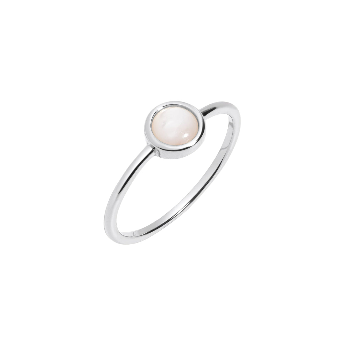 Silver ring with a pearl on a white background