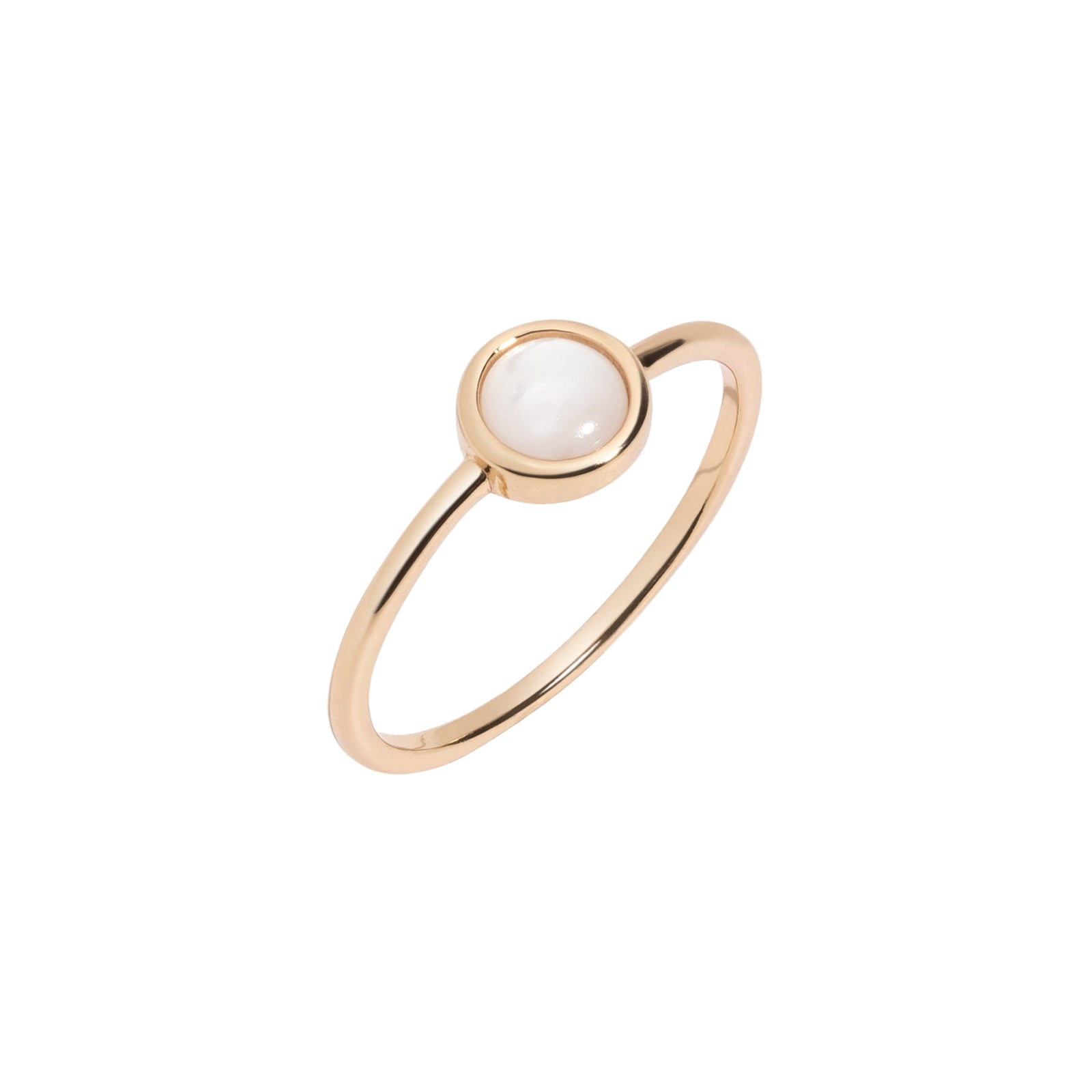 Gold ring with a white gemstone on a white background