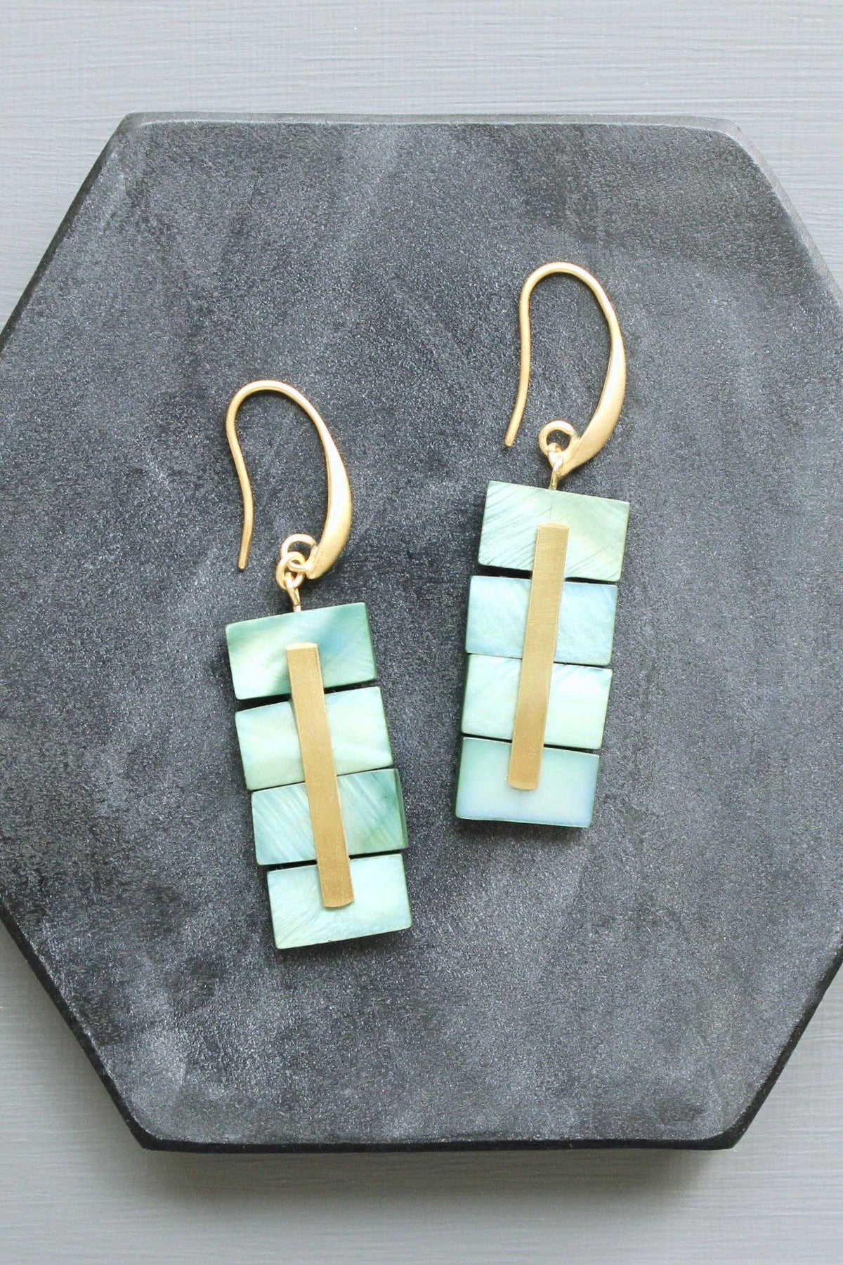 Green Shell Geometric Earrings
