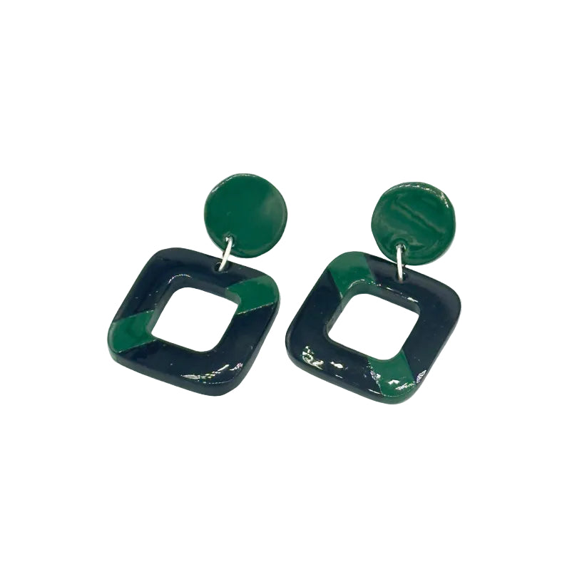 Check Box Horn Stud Earrings - Forest