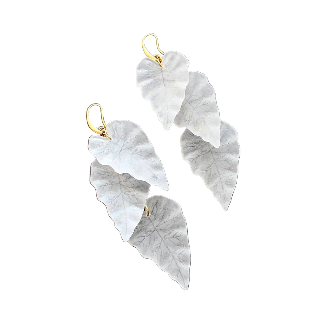 White Frosted Acrylic Leaf Shoulder Duster Earrings