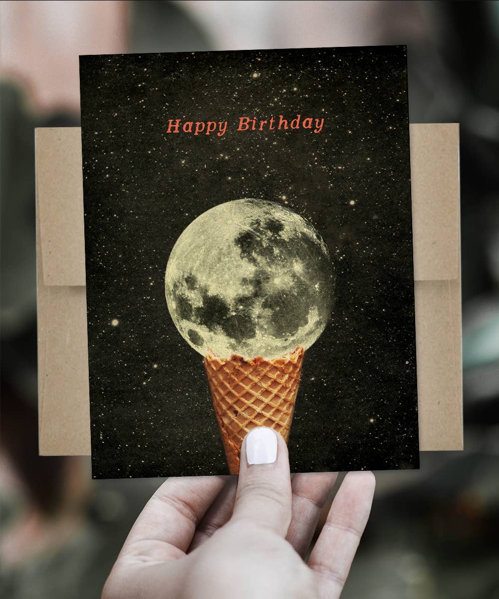 Happy Birthday Moon Ice Cream Cone Card