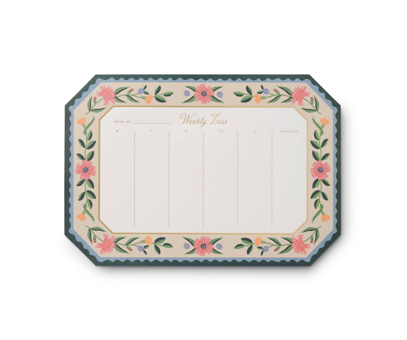 Weekly planner with floral border on a white background