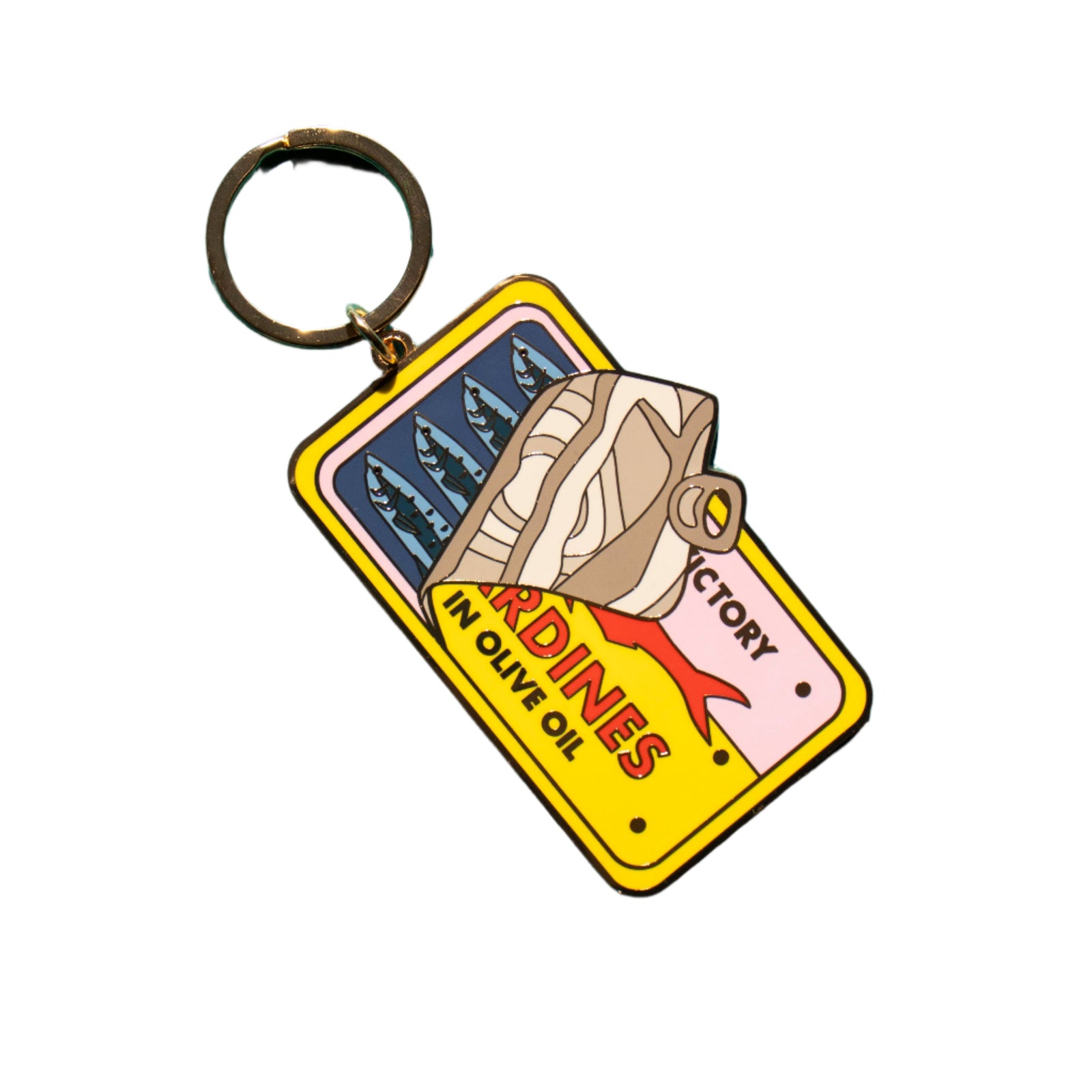 Keychain with vintage-style sardines label design