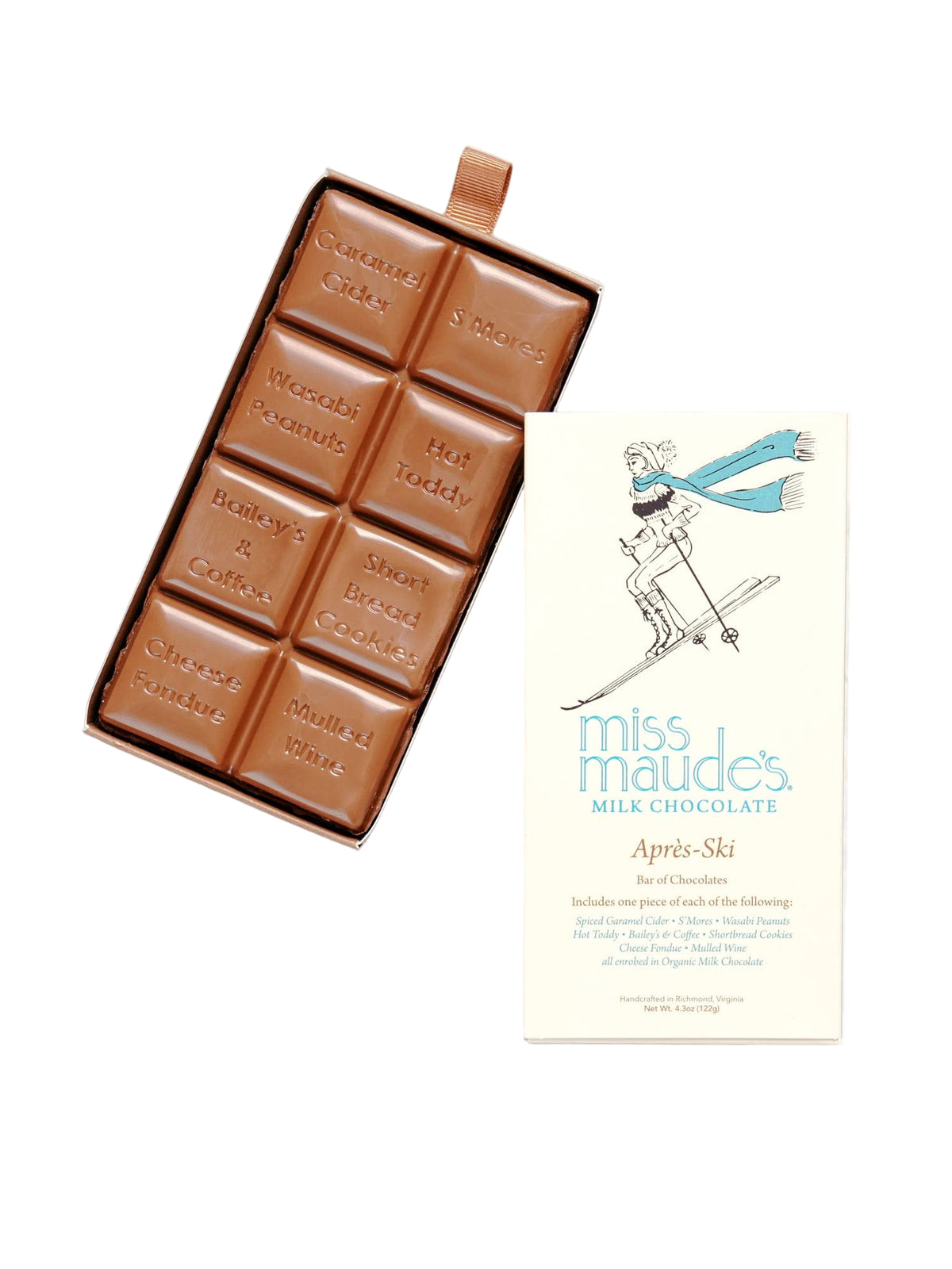 Chocolate bar with packaging on a white background