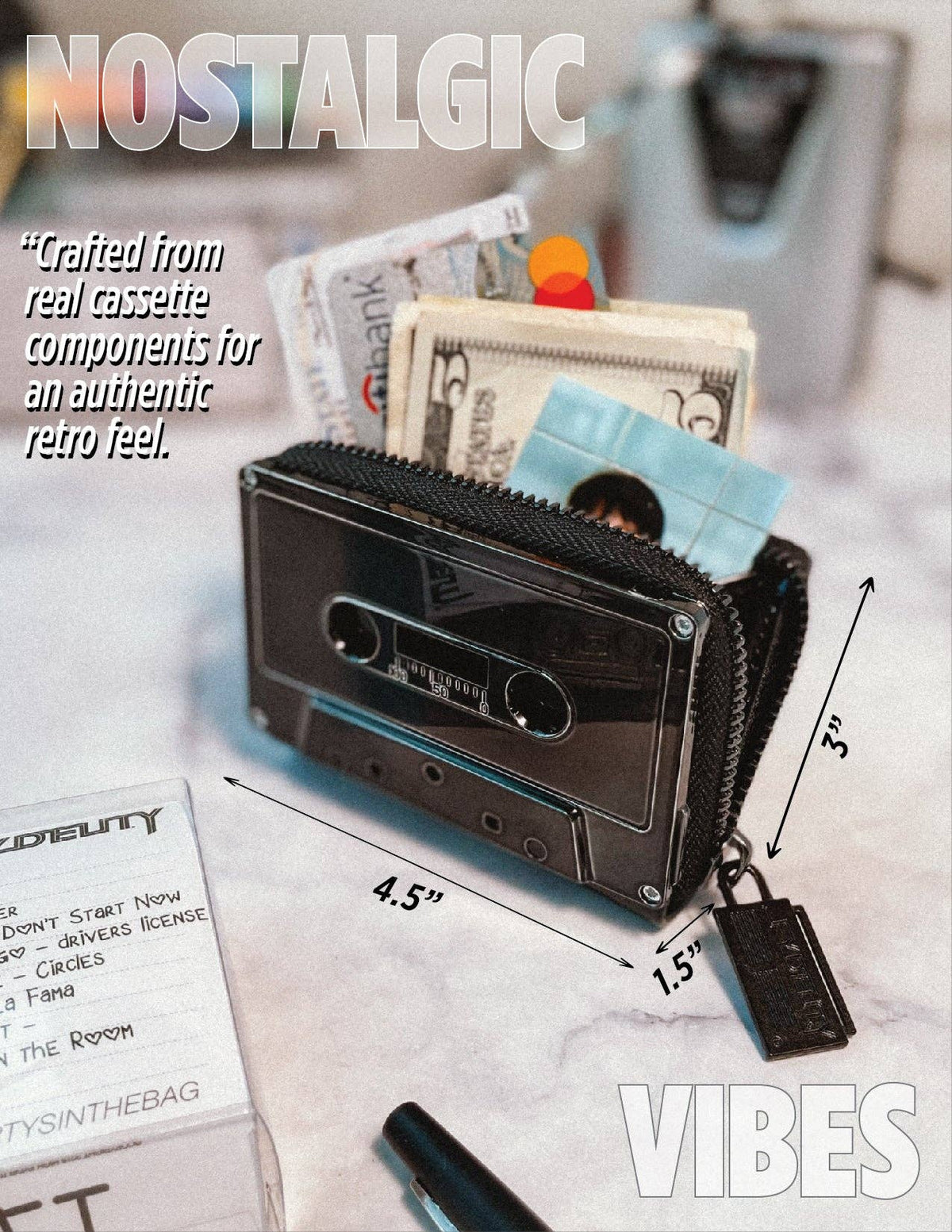 Black Chrome Cassette Tape Wallet | Cute Retro Music Gifts