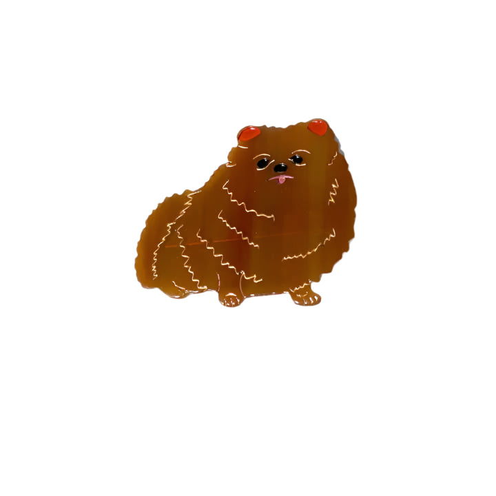 Illustration of a fluffy brown dog with red ears on a white background